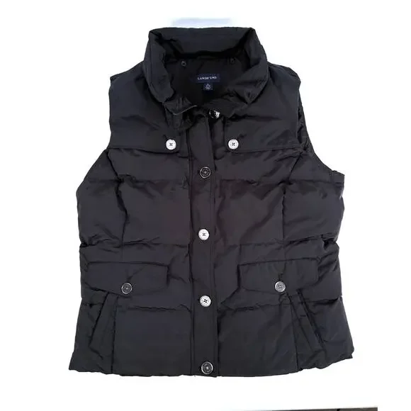 Lands End Thick Down Puffer Vest Womens LARGE Black Feather insulated Jacket ECU - Picture 1 of 9
